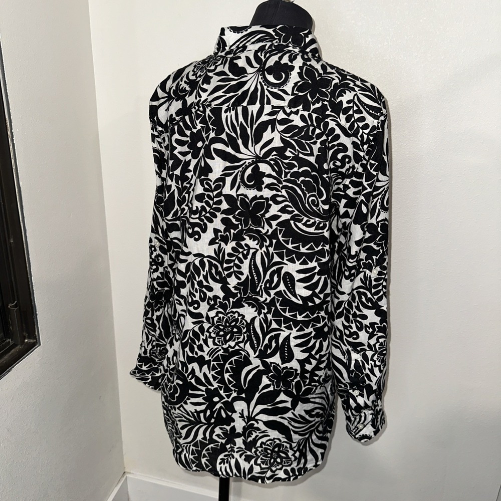 Ralph Lauren Black Floral Linen Button Up‎ Shirt Long Sleeve Size M Black Label - Picture 6 of 10